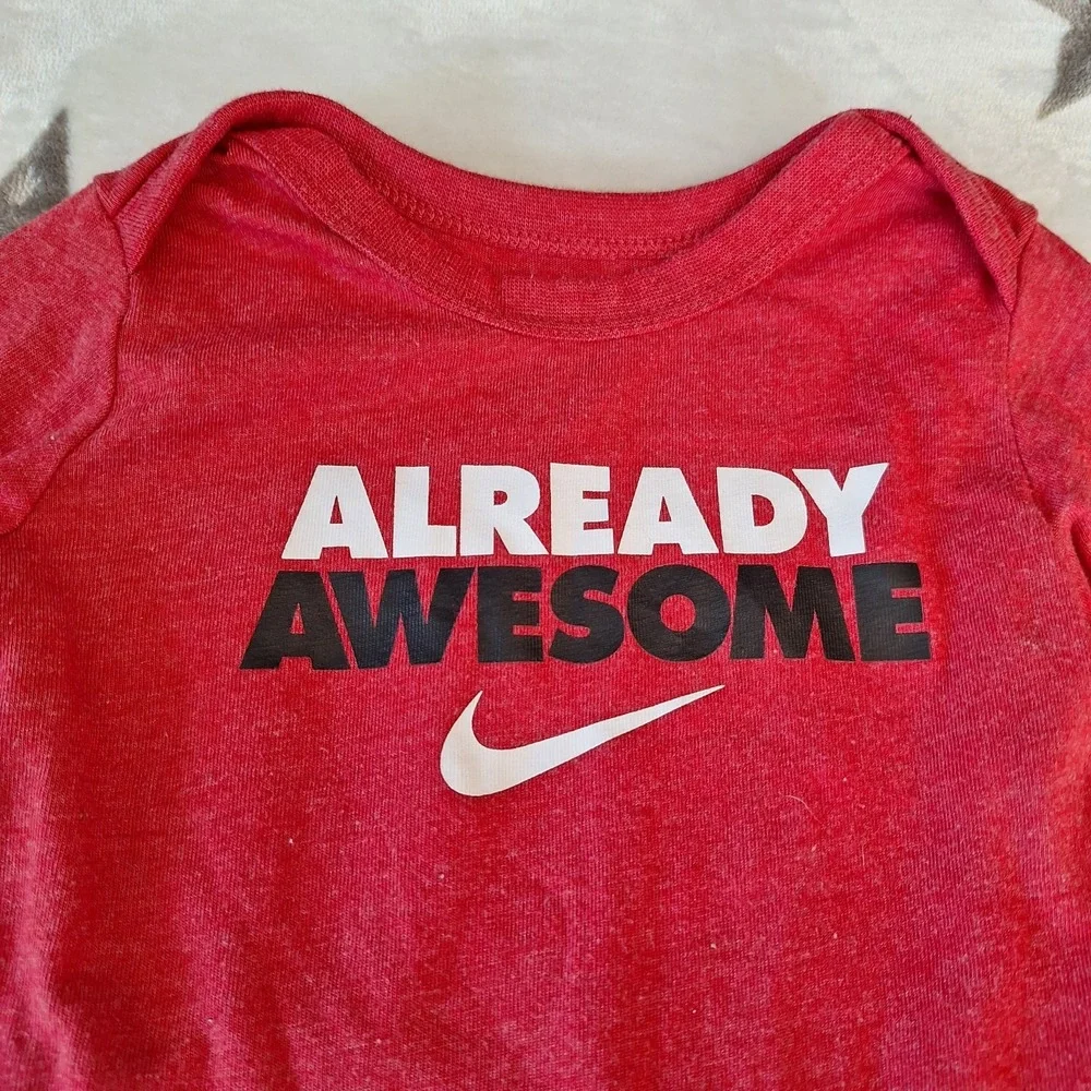 Nike Boys Red Already Awesome Long‎ Sleeve Bodysuit 9 Months Just Do It